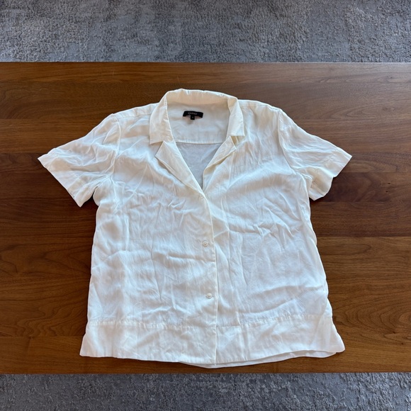 Quince Washable Stretch Silk Short Sleeve Notch Collar Blouse Top Size S - Picture 1 of 6